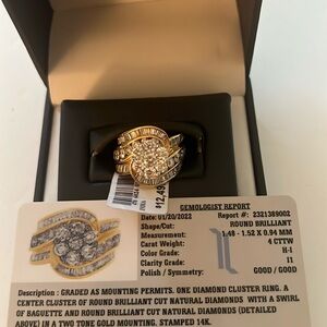 Diamond Cluster Ring 4CTTW 24KT Gold Sz 7-7.5 Original Price $12,500 NEW